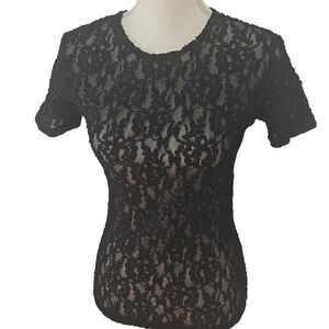 Victoria's Secret Y2K‎ Goth Grunge Vintage Black Lace Sheer Top Blouse - Size XS